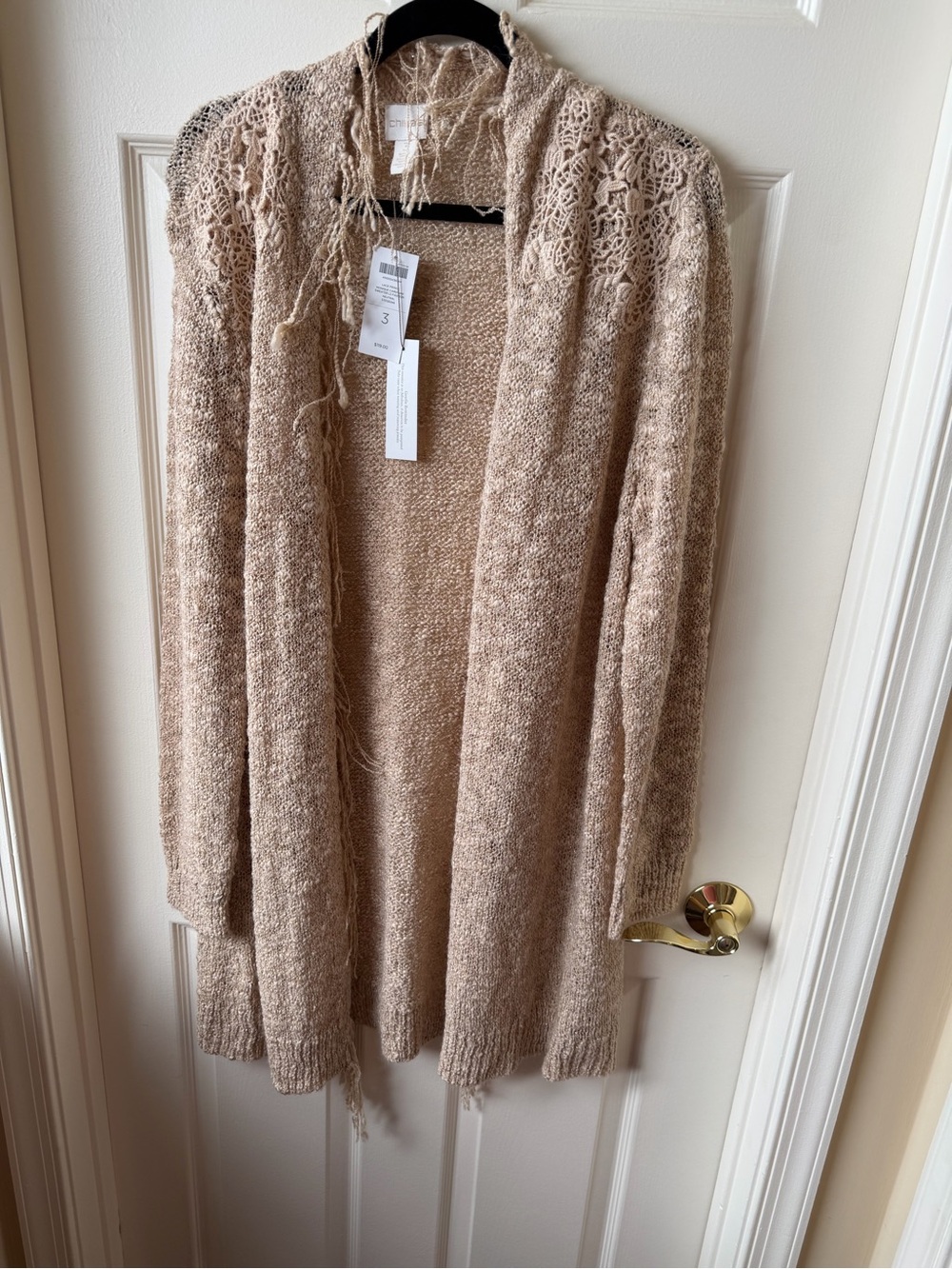 Chico's Open-Front Lace-Shoulder Cardigan - Beige